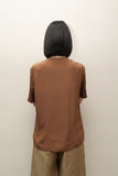 c90's silk collarless pleated front blouse