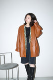 80's European label - leather oversized jacket