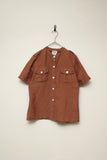 70-80's Valentino -cotton collarless safari shirt