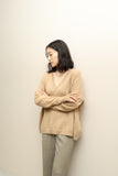00s J.CREW - cashmere wide flat pattern v-neck knit / brown