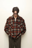 c90's Italian label wool plaid pattern half-zip pullover shirt