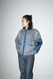 80s European label - linen/leather combination jacket