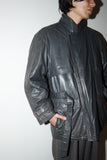80's European label - ennui gray leather padded jacket