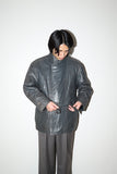 80's European label - ennui gray leather padded jacket