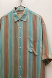 70-80's European label - rayon semi-sheer short sleeve stripe shirt
