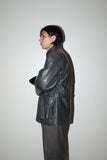 80's European label - ennui gray leather padded jacket
