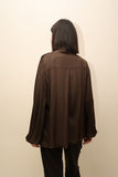 00's European label - chocolate satin bow-tie blouse