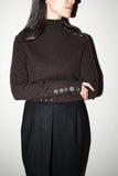 80-90's ANNE KLEIN - cashmere hi-neck knit sweater with shoulder and cuffs buttons