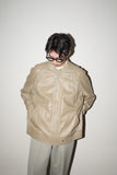 80-90's leather stand collar blouson in ennui beige