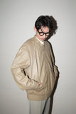 80-90's leather stand collar blouson in ennui beige