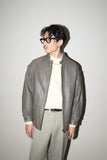 80-90's leather stand collar blouson in smokey brown khaki