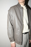 80-90's leather stand collar blouson in smokey brown khaki