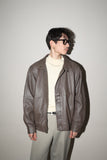 80-90's leather stand collar blouson in smokey brown khaki