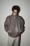 80's leather 2-way neck blouson in dusty milk brown