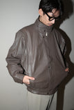 80's leather 2-way neck blouson in dusty milk brown