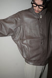 80's leather 2-way neck blouson in dusty milk brown