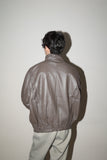 80's leather 2-way neck blouson in dusty milk brown