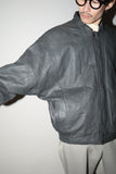 80's leather wide silhouette blouson in gray