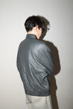 80's leather wide silhouette blouson in gray