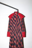 80’s BYBLOS - wool shadow-plaid dress with corduroy patch accent