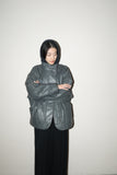 80’s  leather dolman & cropped hi-neck blouson in gray