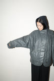 80’s  leather dolman & cropped hi-neck blouson in gray
