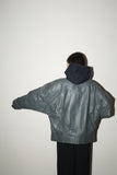 80’s  leather dolman & cropped hi-neck blouson in gray