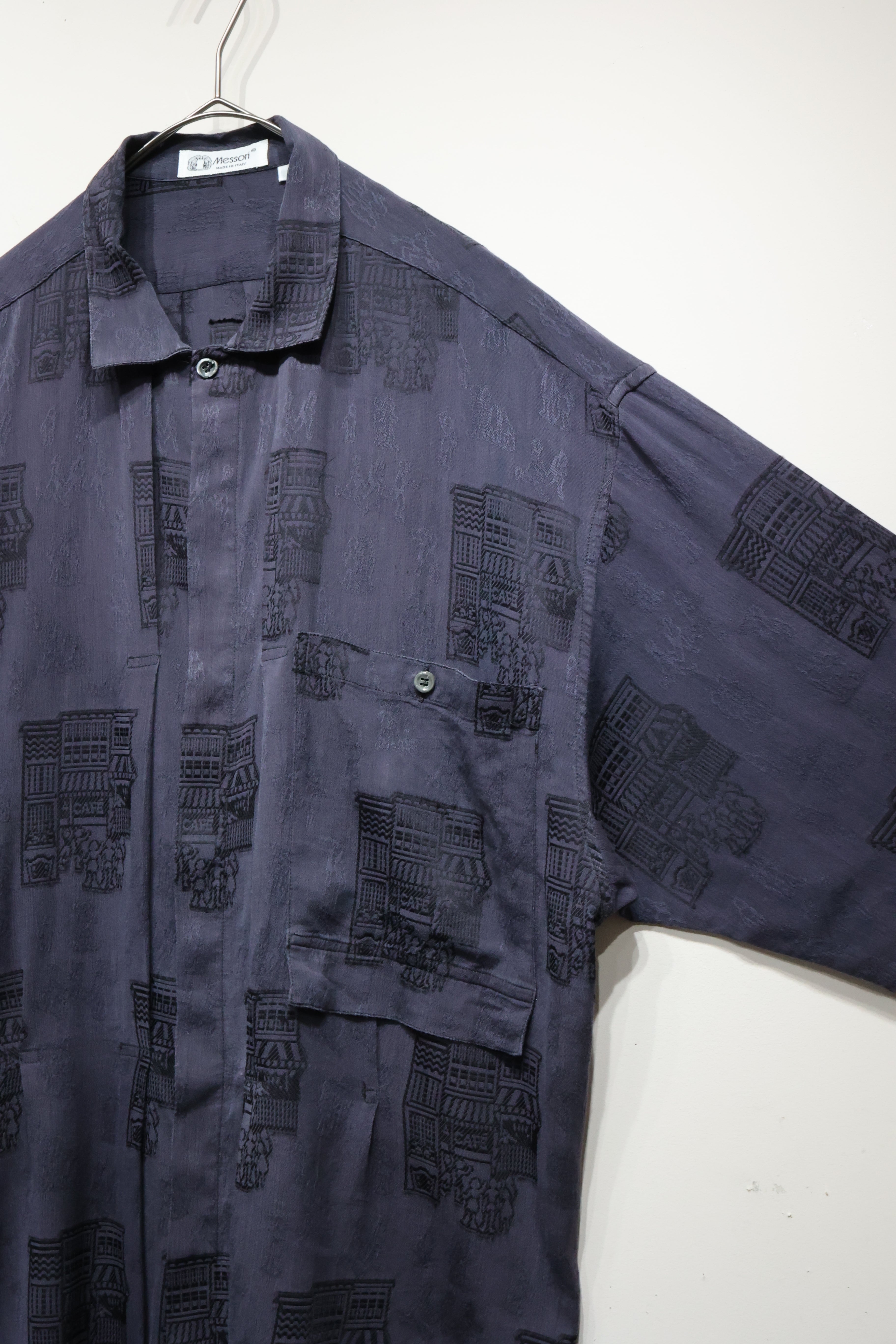 80's cotton/rayon pleated front "CAFE" shirt