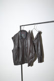 80's leather padded blouson with detachable sleeve detail