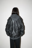 80-90’s leather patchwork blouson with detachable sleeve