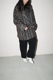 80's wool multi-stripe pattern dolman sleeve half coat