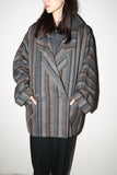 80's wool multi-stripe pattern dolman sleeve half coat