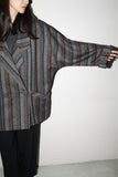 80's wool multi-stripe pattern dolman sleeve half coat