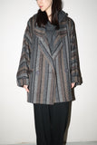 80's wool multi-stripe pattern dolman sleeve half coat