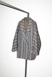 80's wool multi-stripe pattern dolman sleeve half coat