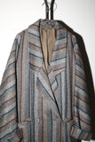 80's wool multi-stripe pattern dolman sleeve half coat