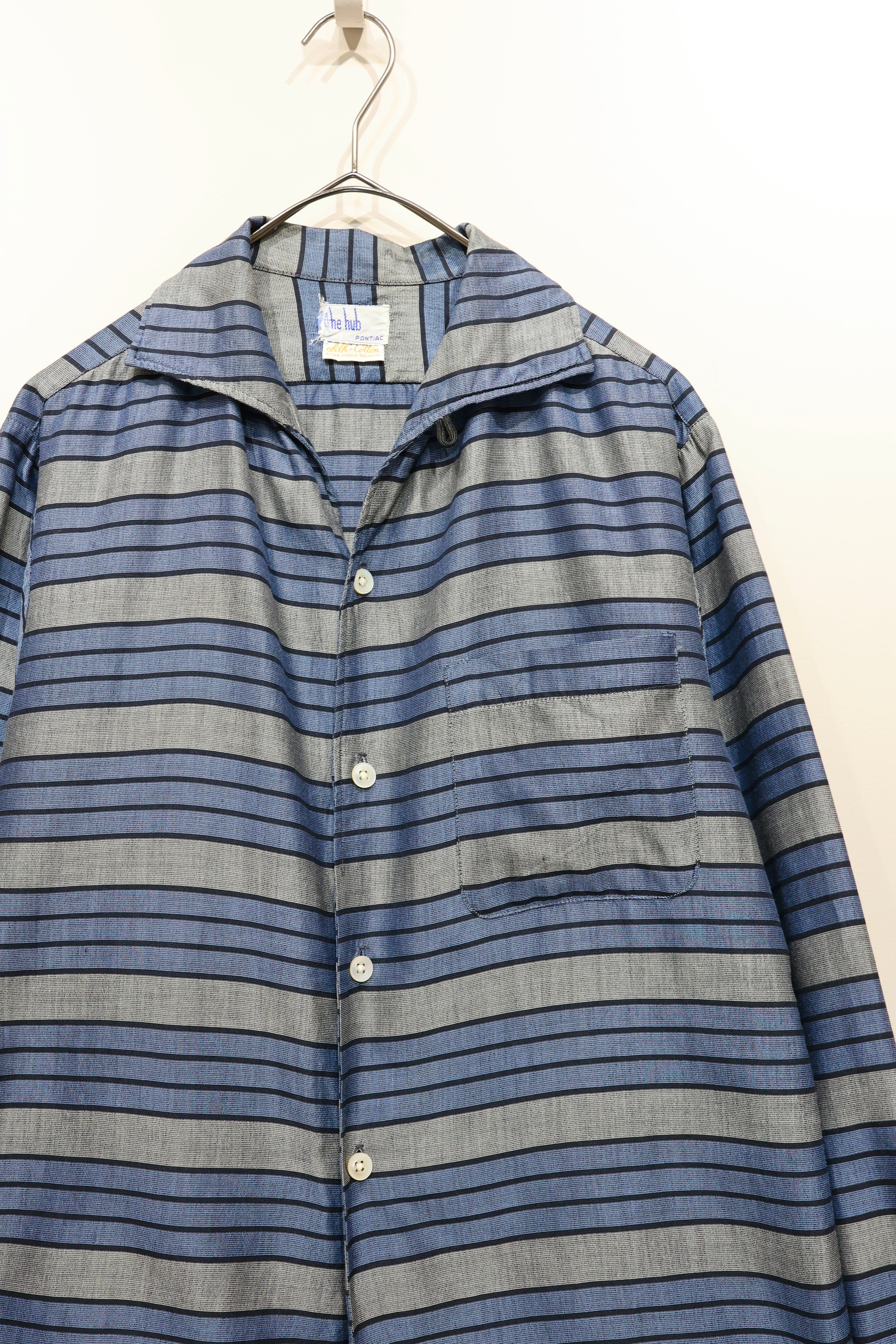 60's silk cotton Italian collar stripe shirt