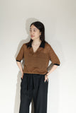 00s French label - bi-color linen skipper knit top