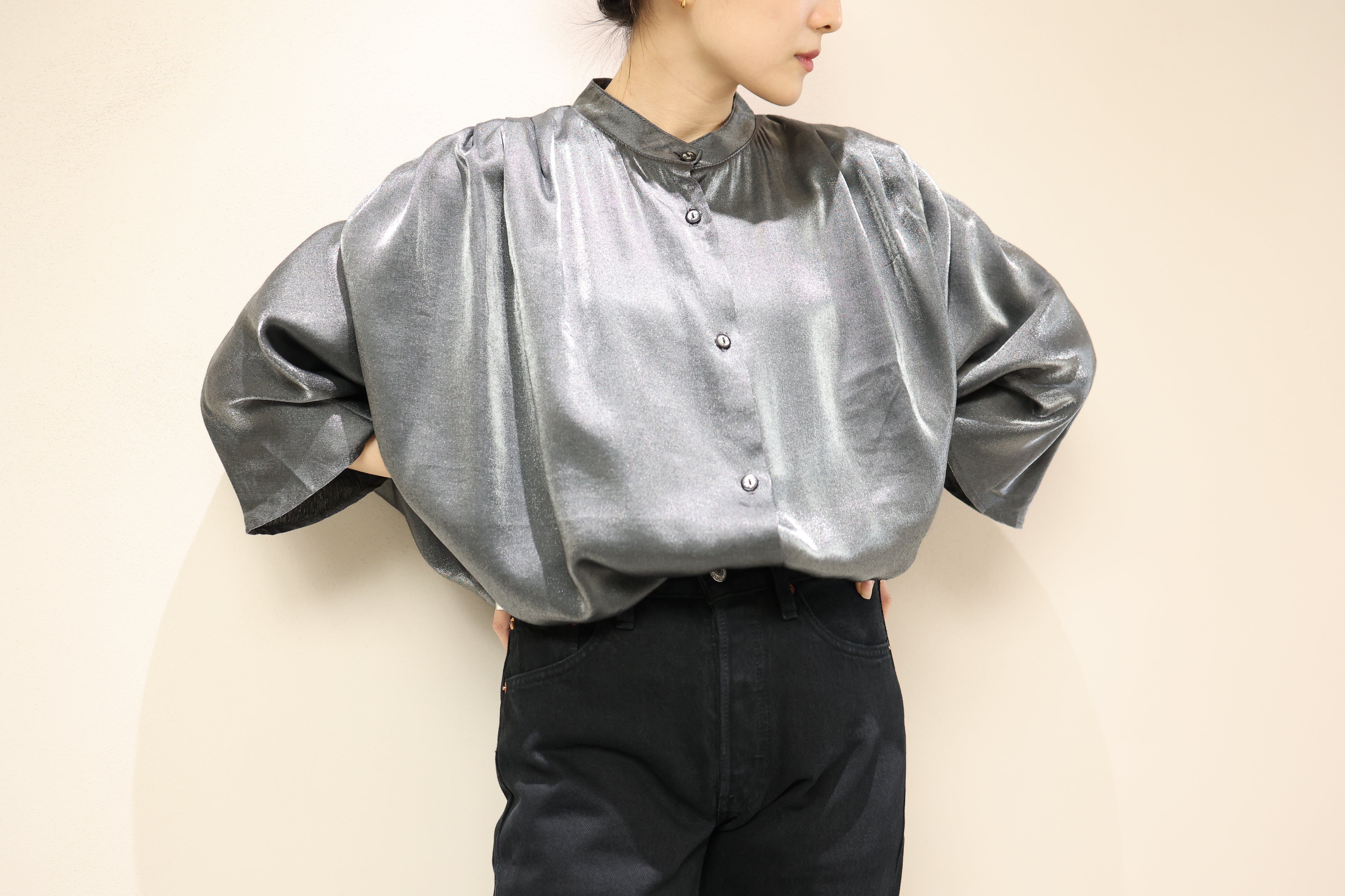 metallic silver deformed blouse