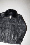 80’s leather padded blouson with detachable boa collar