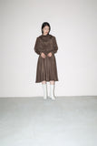 80-90’s Yves Saint Laurent rive gauche silk voluminous neck design dress in ennui brown color