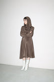 80-90’s Yves Saint Laurent rive gauche silk voluminous neck design dress in ennui brown color