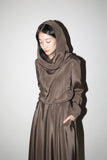 80-90’s Yves Saint Laurent rive gauche silk voluminous neck design dress in ennui brown color