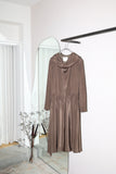 80-90’s Yves Saint Laurent rive gauche silk voluminous neck design dress in ennui brown color