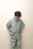 80’s French label - metallic rayon/cotton 2-way sleeve irregular front pocket shirt