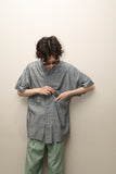 80’s French label - metallic rayon/cotton 2-way sleeve irregular front pocket shirt