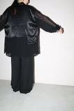 satin&sheer switched fabric oversized shirt with charming pockets