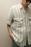 80's Italian label - linen tender stripe shirt