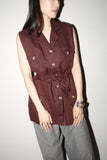 c90's Scandinavian label - linen safari vest in chocolate brown