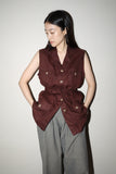 c90's Scandinavian label - linen safari vest in chocolate brown